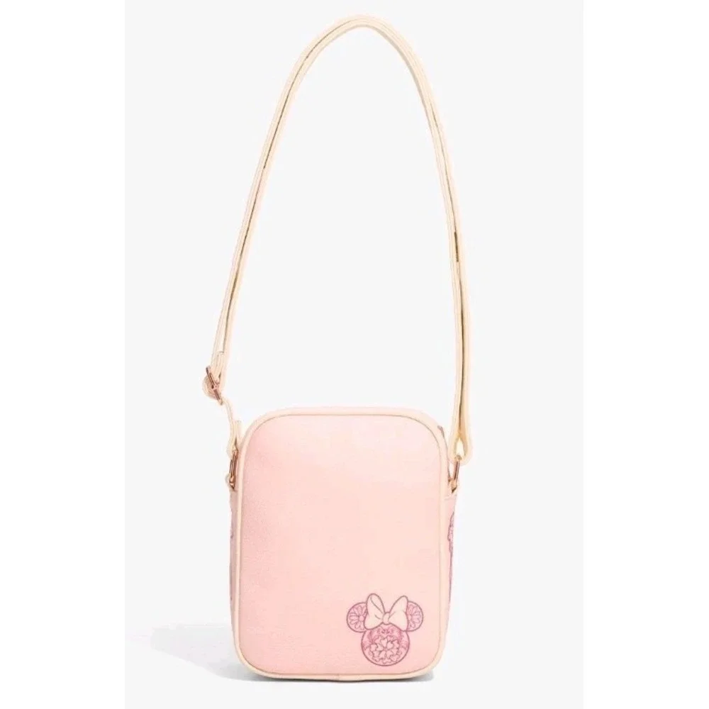 NEW Loungefly Disney Minnie Mouse Embossed Floral Ears Pink Crossbody Bag Purse